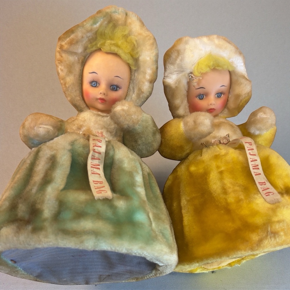 1950's Pajama Dolls Hair Curlers Vtg Plush Rubber Faced Plastic Form Metal Zippe